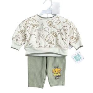 NWT Disney Baby 0-3M Cream Sage Green Lion King Future King Matching Set Outfit‎